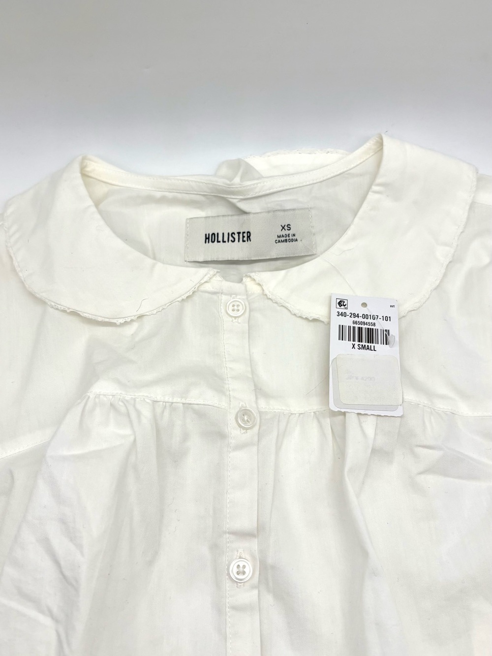 Hollister White Statement Collar Cap Sleeve Button Up Blouse Japan XS - Picture 3 of 4